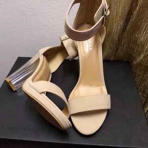 Vegan Nude Platform Sandals Clear Lucite Heel *NIB
